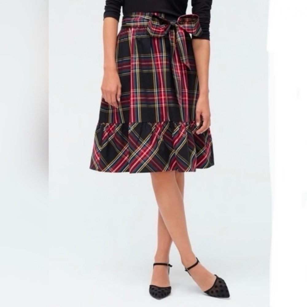 J. Crew Plaid Ruffle Wrap A-Line Skirt